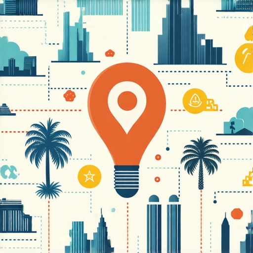 Illustration of Glendale landmarks with SEO analytics overlays