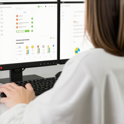 Person using SEO management tools on a laptop to monitor local search rankings and reviews.