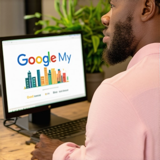 Business owner updating Google My Business profile on computer with Glendale landmarks