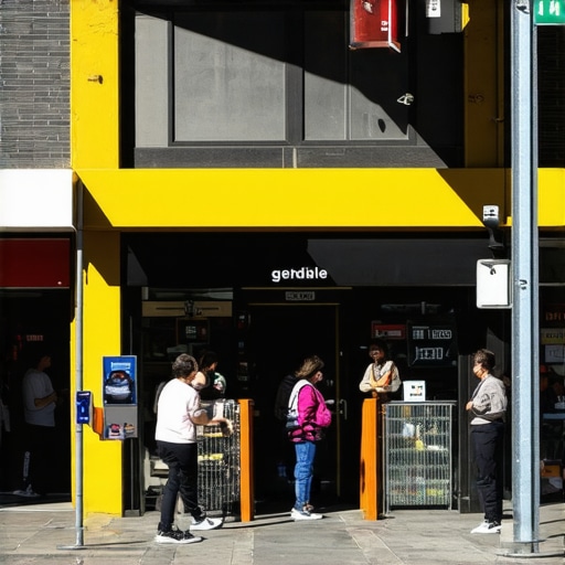 Bustling Glendale street with storefronts and customers