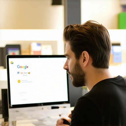 Business owner working on Google My Business profile in Glendale shop
