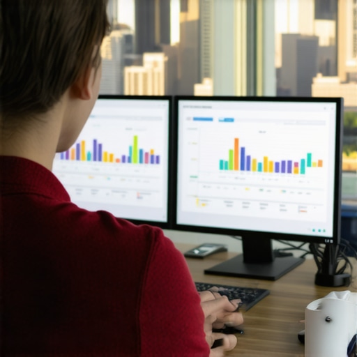 Analyzing Glendale Local SEO Data Person reviewing local SEO tools on a laptop with Glendale landmarks visible outside the window.