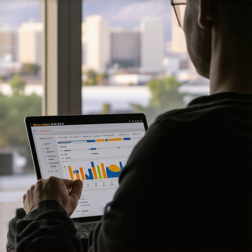 Person reviewing Glendale local SEO analytics on a laptop in an office with city view