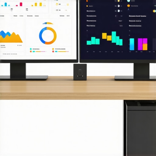Desk with monitors showing local SEO dashboards, citation management platforms, and heatmap analytics.
