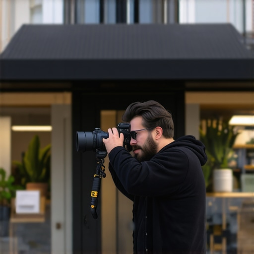 Photographer capturing professional images of a Glendale storefront for Google Maps listing